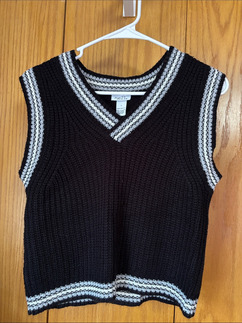 Rue21 Black Knit V-Neck Sweater Vest with White Trim